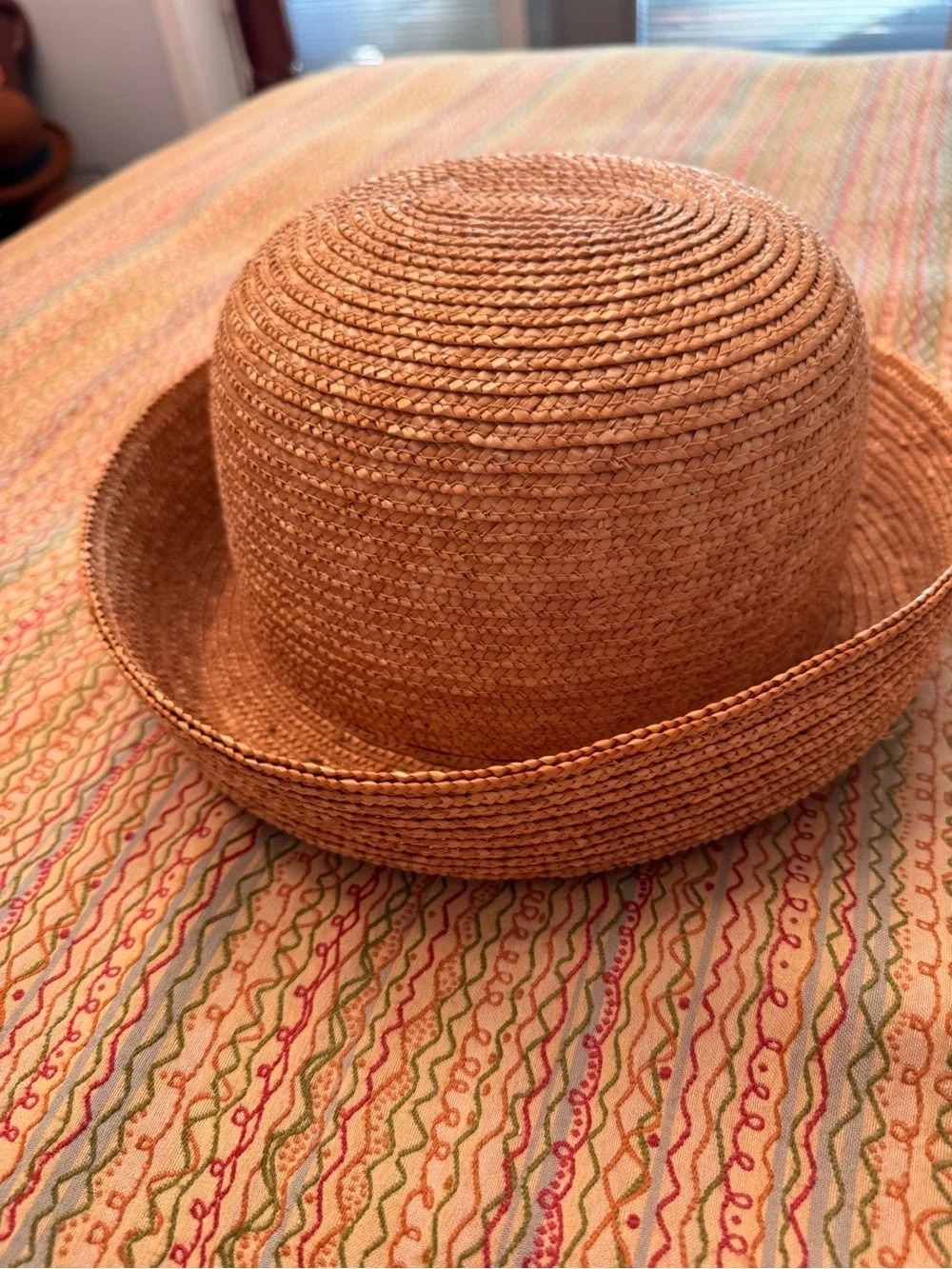 AHC 100% Natural Raffia Straw Hand-Crochet Rollable Sun Hat Kettle Brim